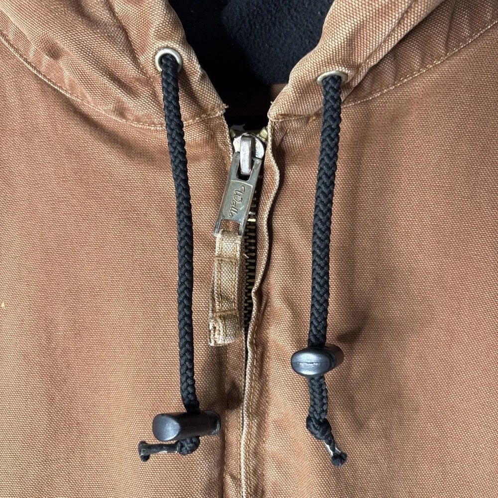 Vtg Walls Work Wear Jacket Men‎ 2XL Brown Duck Canvas Fleece Lined Hooded Grunge